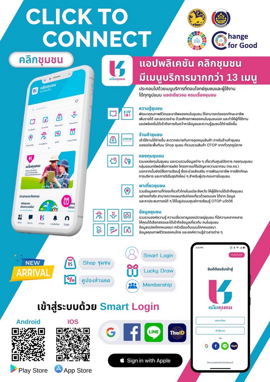 พช.เมืองกำแพงเพชร ขอประชาสัมพันธ์การดาวน์โหลดและการใช้งานแพลตฟอร์มบริการดิจิทัล Click ชุมชน  