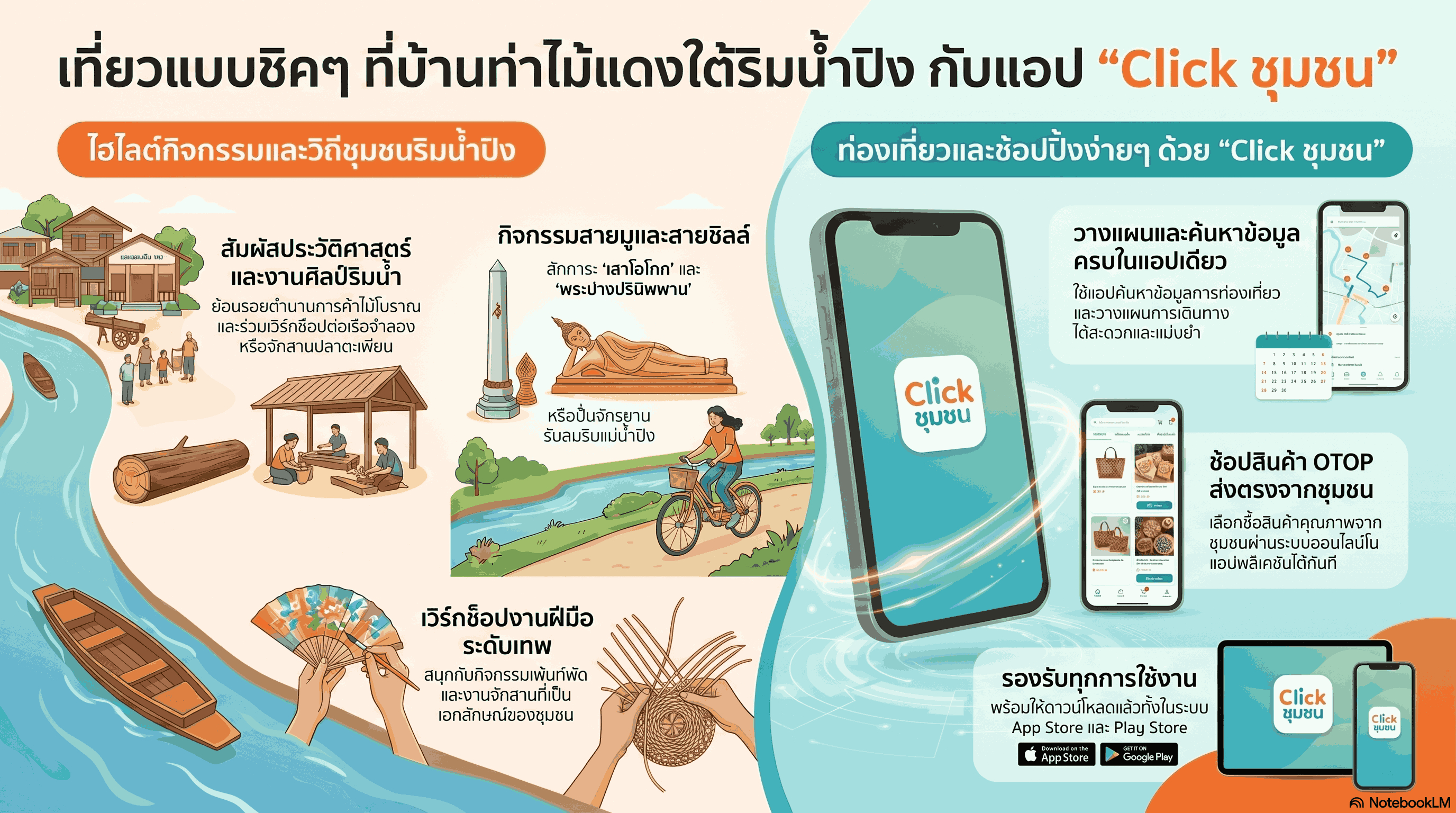 พช. เมืองกำแพงเพชร ชวนเที่ยว "บ้านท่าไม้แดงใต้" สัมผัสวิถีริมน้ำปิง  พกแอป "Click ชุมชน" ไว้ เที่ยวสนุก ช้อปสะดวก หนีความวุ่นวาย มาพักใจที่ "บ้านท่าไม้แดงใต้" ชุมชนนวัตวิถีสุดคลาสสิกริมแม่น้ำปิง อ.เมือง จ.กำแพงเพชร สัมผัสเสน่ห์ที่ผสมผสานประวัติศาสตร์และภูมิปัญญาท้องถิ่นได้อย่างลงตัว