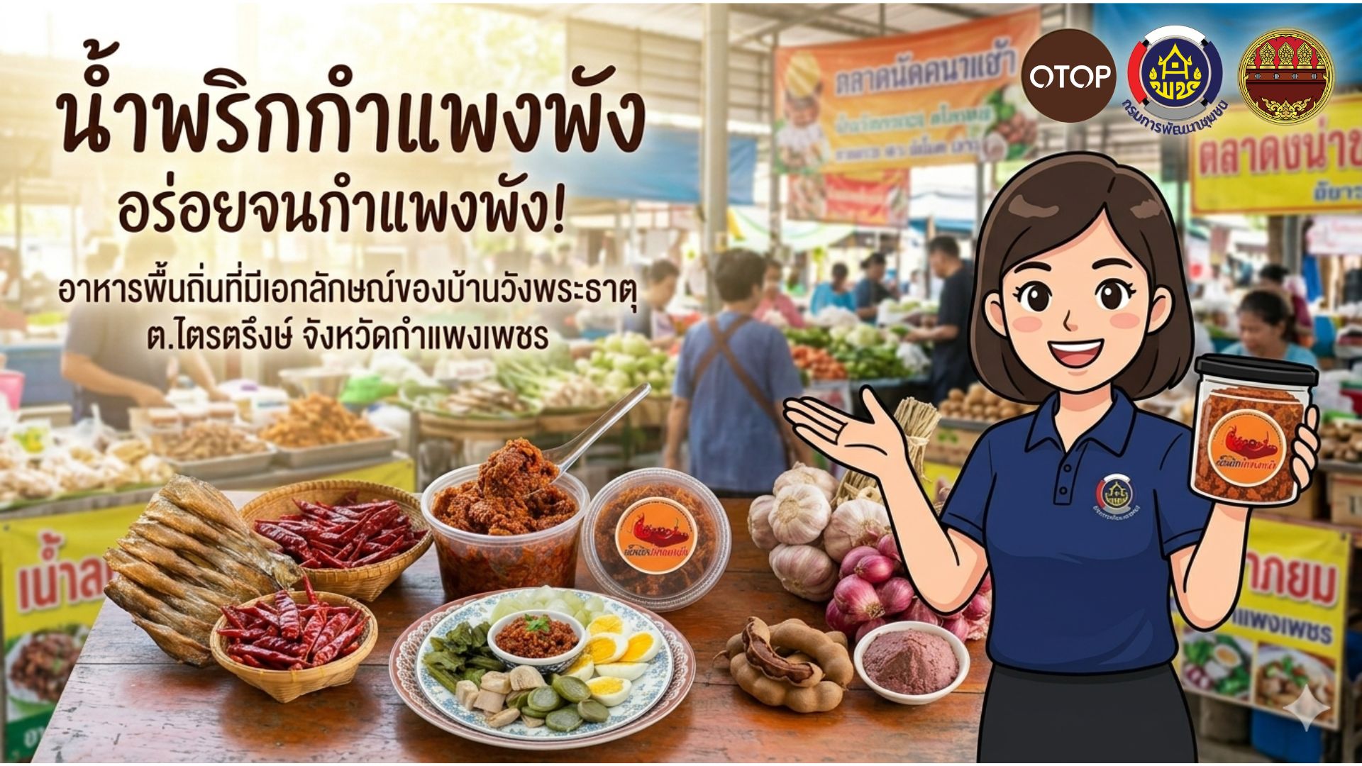 พช.เมืองกำแพงเพชร ชวนลิ้มรส "น้ำพริกกำแพงพัง" สูตรลับบ้านวังพระธาตุ อร่อยจนวางช้อนไม่ลง พร้อมเปิดประสบการณ์ Workshop ตำเอง ชิมเอง สไตล์นวัตวิถี